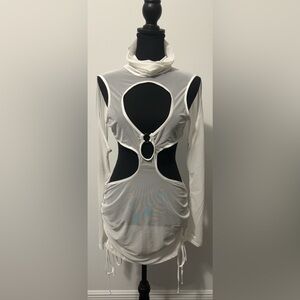 NWT Dolls Kill / Darker Wavs White Replay Mesh Cut Out Dress